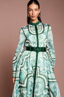 Lisa Tan Organza Belted Shirt Dress