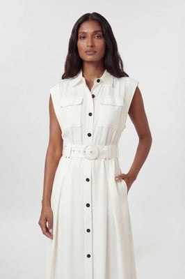 Premium Viscose Linen Belted Woven Maxi Dress With Gold Hardware Detail