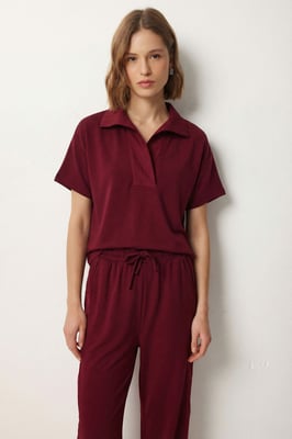 Polokraag Blouse & Midden Taille Wijde Pantalon Twee-Delig Set