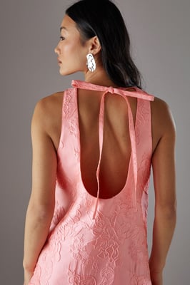 Petite Jacquard Peplum Hem Open Back Mini Dress