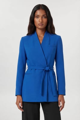Tailored Collarless Belted Blazer