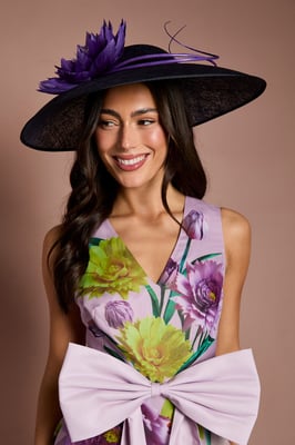 Lisa Tan Feather And Quill Detail Wide Brim Hat