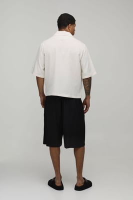 Linen Blend Boxy V Neck Floral Embroidered Polo