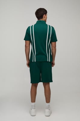 Regular Fit Zip Up Stripe Polo & Jersey Short Set