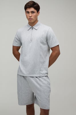 Seam Detail Regular Fit 1/4 Zip Polo & Regular Short Set