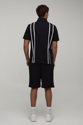 Regular Fit Zip Up Stripe Polo & Jersey Short Set