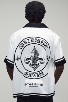 Oversized Half Sleeve Worldwide Border Print Satin Shirt