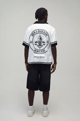 Oversized Half Sleeve Worldwide Border Print Satin Shirt