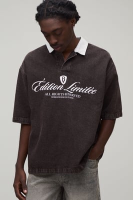 Limited Edition Embroidered Half Sleeve Denim Rugby Shirt