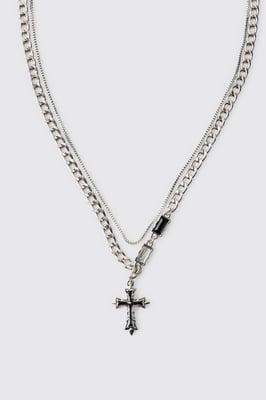 Silver Layered Gothic Cross Necklace