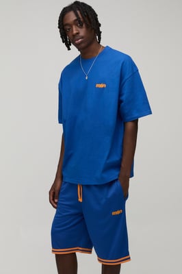 Man Star Applique Oversized T-Shirt & Basketball Short Set
