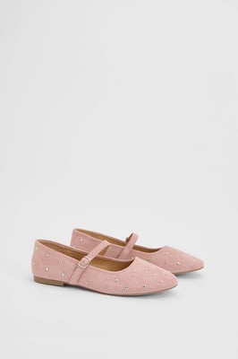 Cressie Faux Suede Studded Padded Mary Jane Ballet Flats