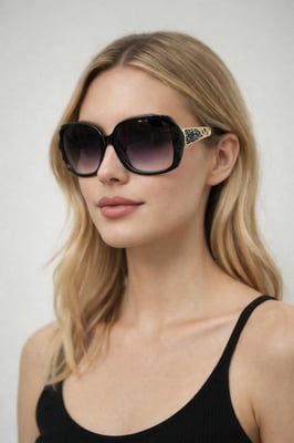 Round Square Side Detail Sunglasses In Black