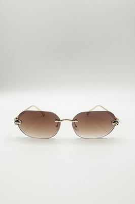 Jaguar Detail Rimless Sunglasses In Brown