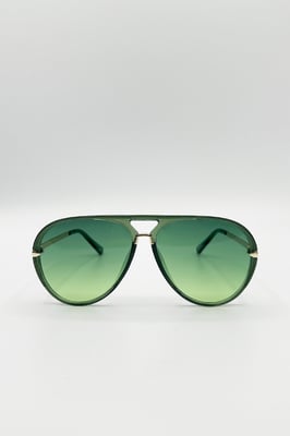 Bold Aviator Metal Arm Sunglasses In Green In Green