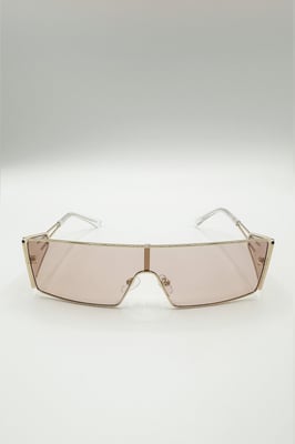 Retangle Flattop Metal Sunglasses In Brown