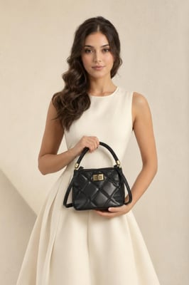 Quilted Top-Handle Crossbody Mini Handbag - Black