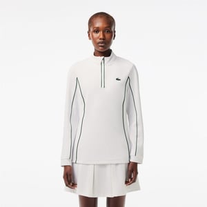Women's Lacoste Fit quarter Zip Sweatshirt in White Green
