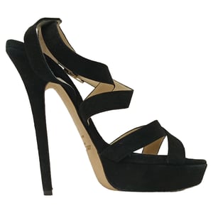 Jimmy Choo Louise Crisscross Platform Sandals in Black Suede