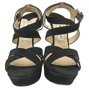 Jimmy Choo Louise Crisscross Platform Sandals in Black Suede