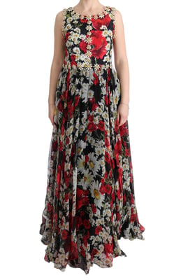 Floralprint Silk Chiffon Gown Aline Maxi Dress