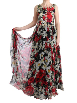 Floralprint Silk Chiffon Gown Aline Maxi Dress