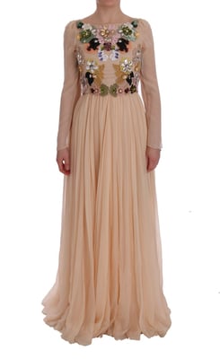 Floral Embellished Gown Long Sleeve Maxi Dress