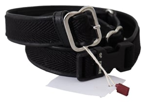 GF Ferre Black Leather Silver Chrome Metal Buckle Belt