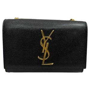 Saint Laurent Small Kate Grained Shoulder Bag in Black Leather