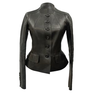 Burberry Prorsum Button-Down Peplum Jacket in Lamb Leather