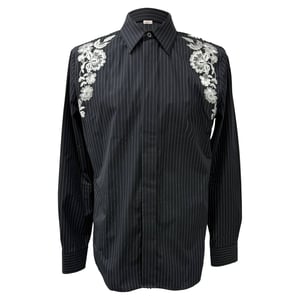 Alexander McQueen Embroidered Pinstripe Shirt in Black Cotton