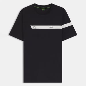 Men's Boss Fit T Shirt with Logo Stripe in Dark Blue
