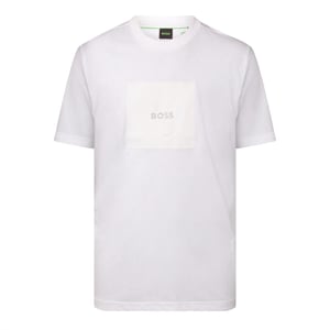 Men's Boss Jersey T Shirt with Fineline Artwork in White