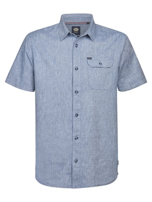 Petrol Industries - Solid Linnenmix Korte Mouwen Shirt Tracker Heren - Licht Indigo