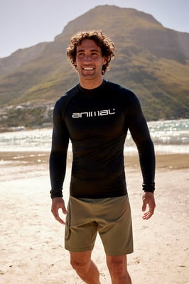 'Sonny' Men's Logo Rash Vest with Raglan Sleeves Sun Protection Quick Dry Swimwear Black