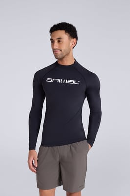 'Sonny' Men's Logo Rash Vest with Raglan Sleeves Sun Protection Quick Dry Swimwear Black