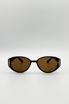 Round Cat Eye Detail Sunglasses In Black