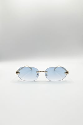 Jaguar Detail Rimless Sunglasses In Blue