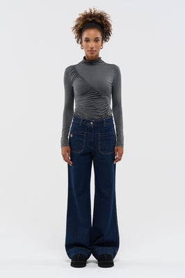 BENU Dames Donkerblauwe Wide Leg Jeans