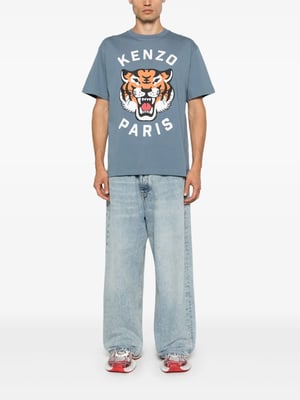 Lucky Tiger Printed T-Shirt in Light Blue