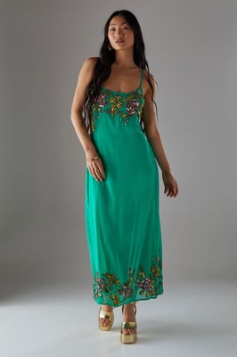 Petite Hand Embellished Strappy Bias Midi Dress