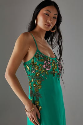 Petite Hand Embellished Strappy Bias Midi Dress