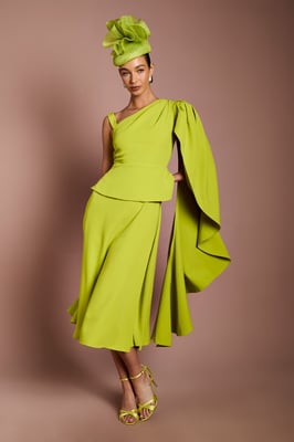 Lisa Tan Cape Shoulder Crepe Midi Dress