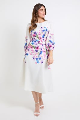 Floral Balloon Sleeve Midi Dress