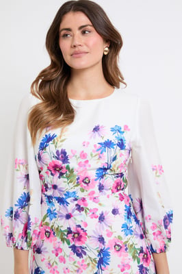 Floral Balloon Sleeve Midi Dress