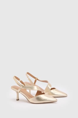 Wide Fit Evelyn Asymmetric Slingback Kitten Heel Comfort Sock Court Shoes