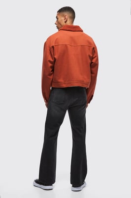 Boxy Borg Collar Harrington Jacket In Rust