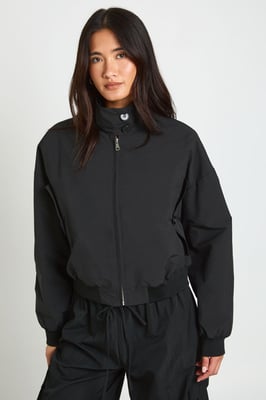 Button Up Funnel Neck Lightweight Bomber Jacket