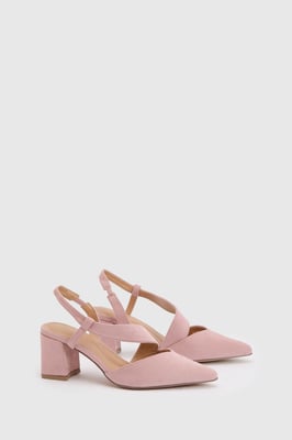 Wide Fit Eve Asymmetric Strap Block Heel Pointed Comfort Sock Court Shoes