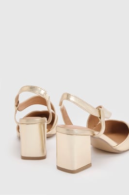 Wide Fit Eve Asymmetric Strap Block Heel Pointed Comfort Sock Court Shoes